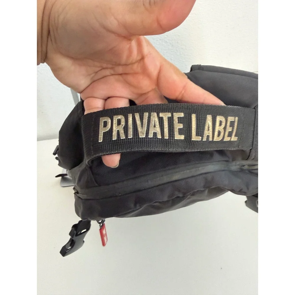 Private Label Black Nylon Backpack Red Interior Mesh Pockets‎ Travel Bag
